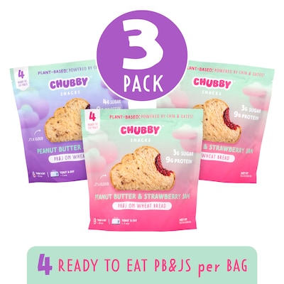 Chubby Snacks Peanut Butter & Jam Sandwich Variety, 10.6 oz, 12/Pack (600-04139)