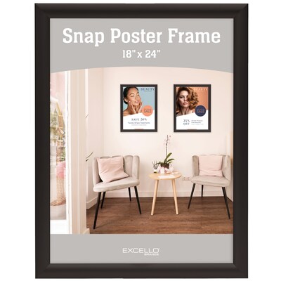Excello Brands Metal Snap Frame, 18 x 24, Vertical/Horizontal, Wall Mounted, Black (SF-1824-BLK)