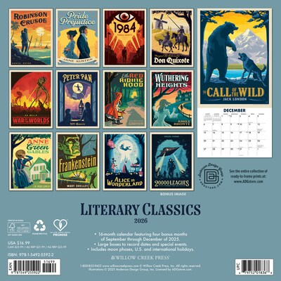 2026 Willow Creek Literary Classics 12 x 12 Monthly Wall Calendar (55922)