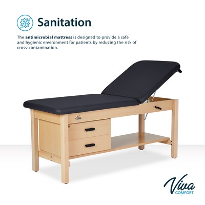 Aristo Wood Physician Adjustable Exam Table with Shelf, 2 Drawer Cabinet, Paper Cutter, Holder, 500lbs. Capacity, Black
