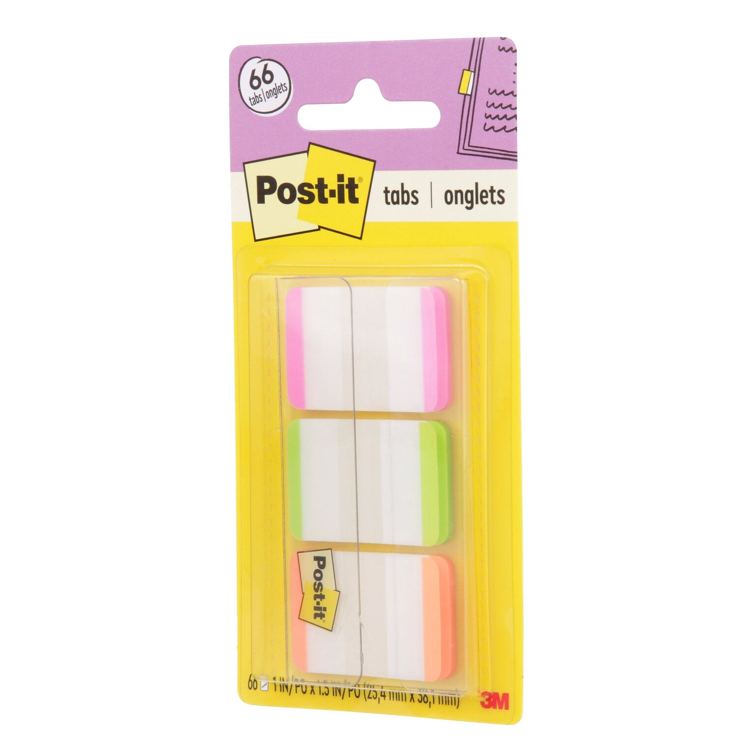 Post-it® Durable Tabs, 1 Wide, Lined, Assorted Colors, 66 Tabs/Pack (686L-PGO)