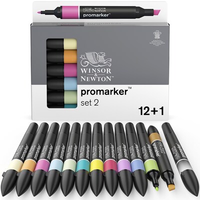 Winsor & Newton Promarker Dual-Tip Alcohol Based Marker, Essential Colors #2, 12/Pack (WNX0290138)
