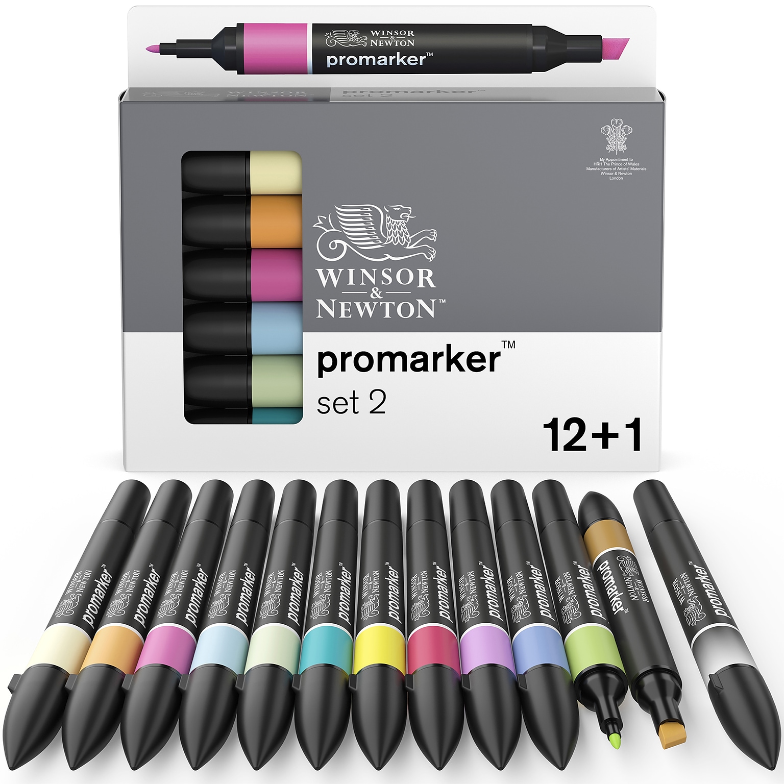 Winsor & Newton Promarker Dual-Tip Alcohol Based Marker, Essential Colors #2, 12/Pack (WNX0290138)