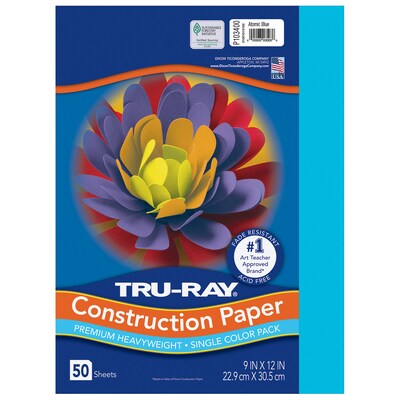 Tru-Ray 9 x 12 Construction Paper, Atomic Blue, 50 Sheets/Pack, 5 Packs/Bundle (PAC103400-5)