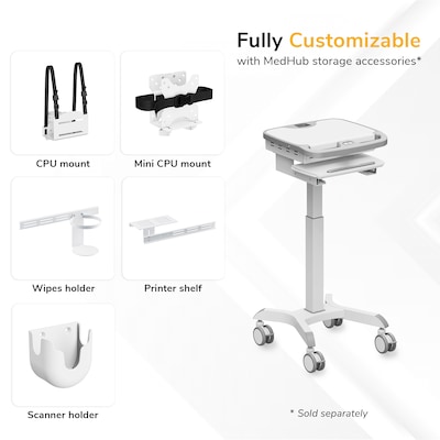 Mount-It! MedHub Motorized Height-Adjustable Mobile Medical Cart Workstation with Locking Casters, White/Gray (MI-16040)