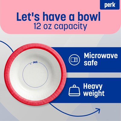 Perk™ Heavy-Weight Paper Bowls, 12 Oz., White/Red, 500/Carton (PK54332)