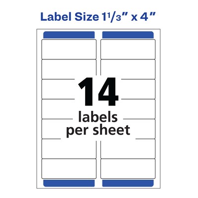 Avery Easy Peel Laser Address Labels, 1-1/3" x 4", White, 14 Labels/Sheet, 100 Sheets/Box   (5162)