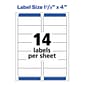 Avery Easy Peel Laser Address Labels, 1-1/3" x 4", White, 14 Labels/Sheet, 100 Sheets/Box (5162)