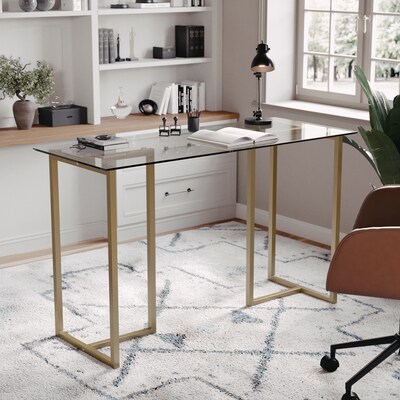 Martha Stewart Eli 47W Glass/Steel Home Office Desk, Clear/Polished Brass (XUDK1GLD)