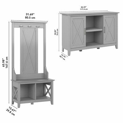 Bush Furniture Key West 66" Entryway Storage Set with Hall Tree, Shoe Bench, and 2-Door Cabinet, Cape Cod Gray (KWS054CG)