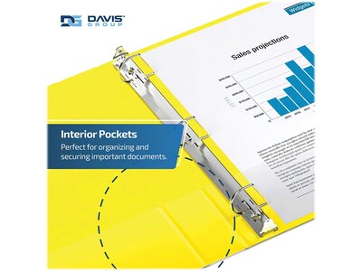 Davis Group Premium Economy 1" 3-Ring Non-View Binders, D-Ring, Yellow, 6/Pack (2301-05-06)