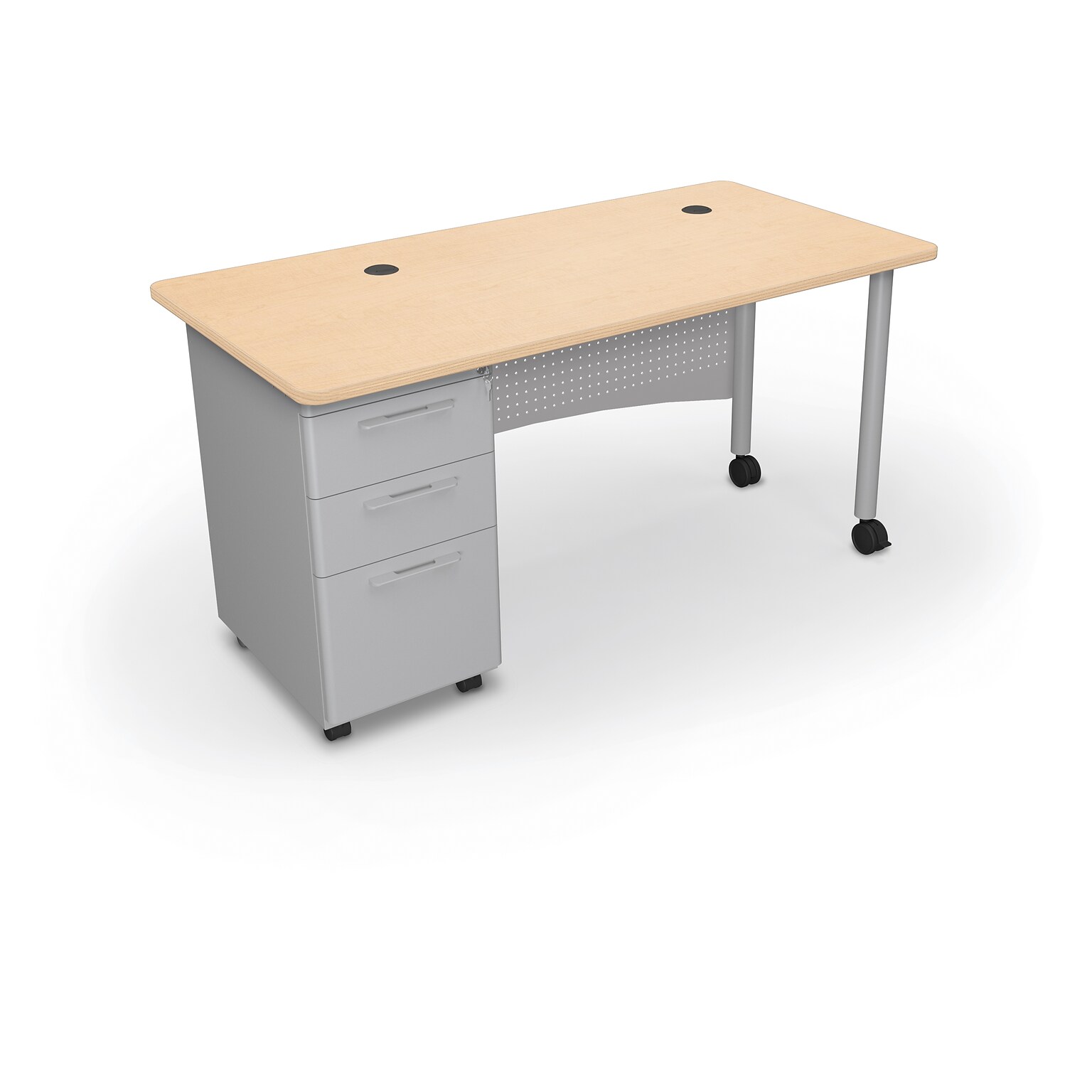 MooreCo 60W Avid Modular Single Pedestal Instructor Desk, Fusion Maple (91774-7909-7909)