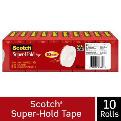 Scotch Super Hold Transparent Tape, 3/4 in x 800 in, 10 Tape Rolls, Clear, Refill, Home Office and Back to School Supplies