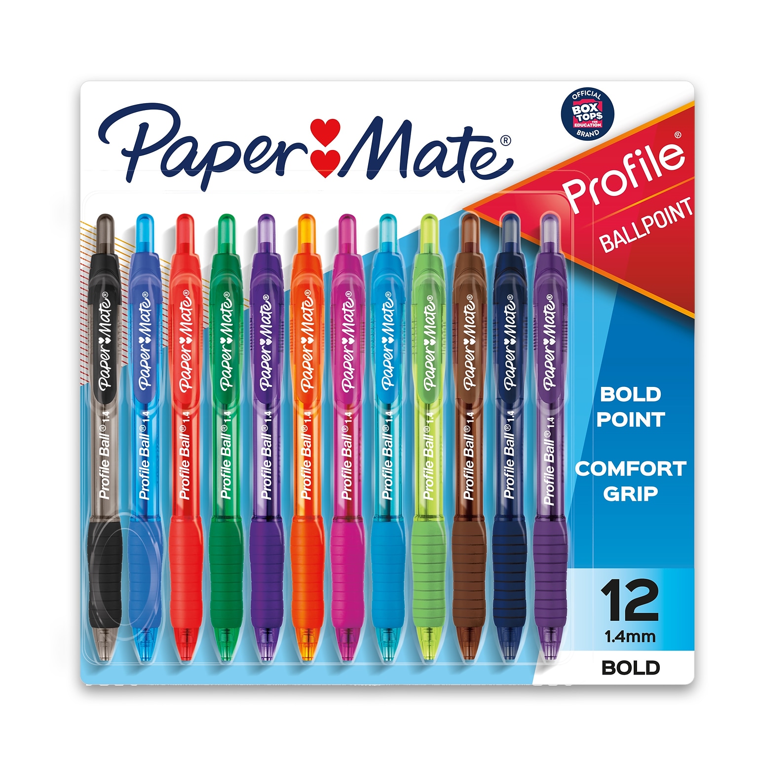 Paper Mate Profile Retractable Ballpoint Pen, Bold Point, Assorted Ink, Dozen (1788863)