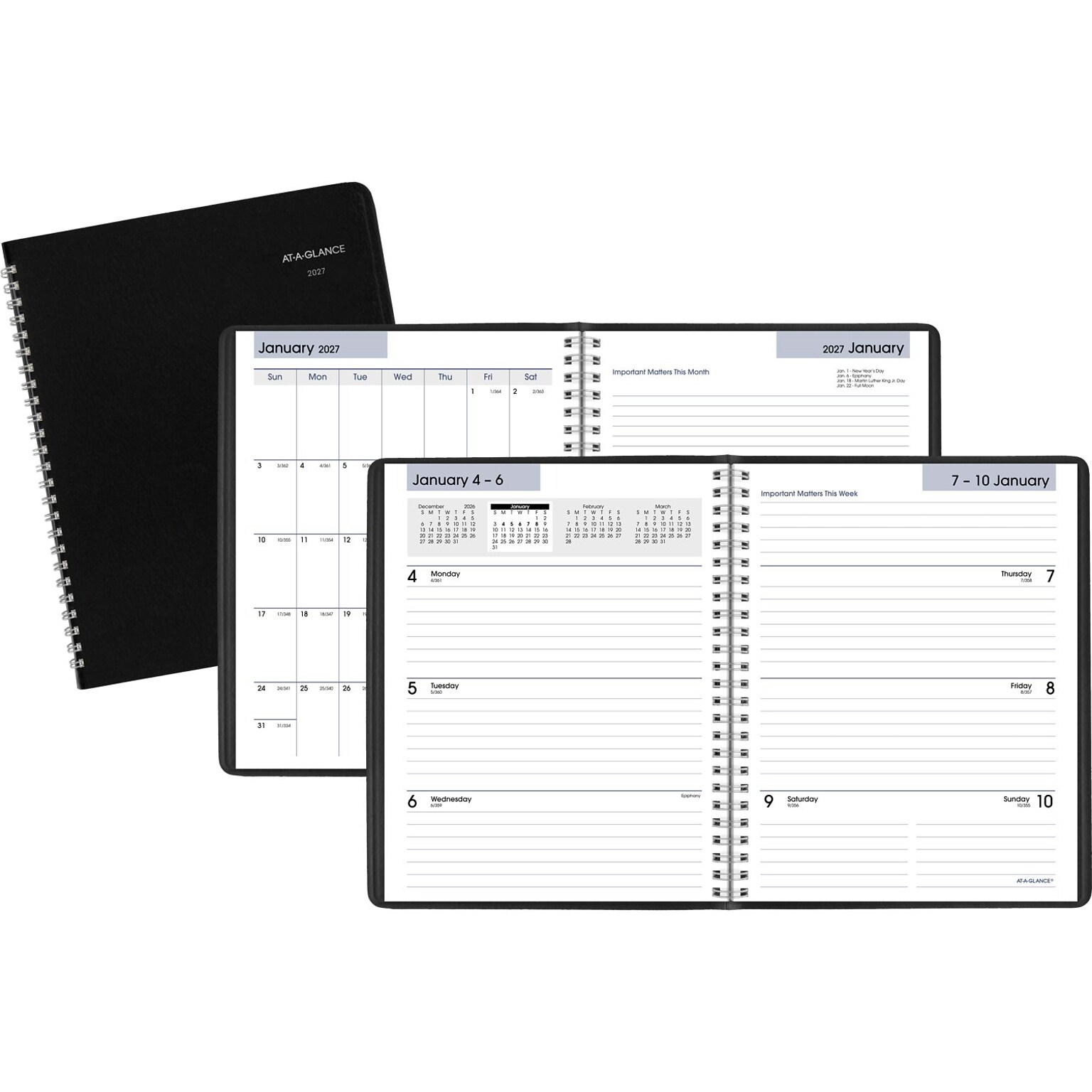 2027 AT-A-GLANCE DayMinder Executive 7 x 8.75 Weekly & Monthly Planner, Faux Leather Cover, Black (G546-00-27)