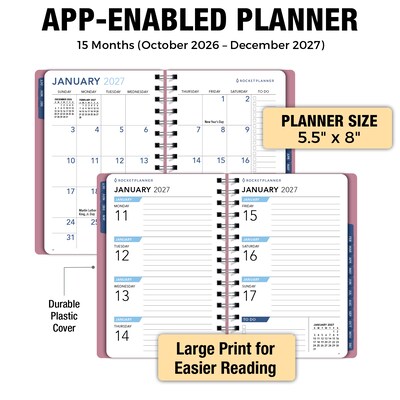 2027 Rocketbook Rocketplanner 6" x 8" Calendar Year Weekly & Monthly Planner, Plastic Cover (RKPL-CY27-5-PK)