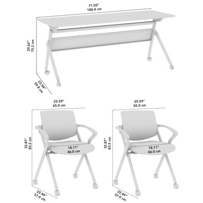 Bush Business Furniture Envision 72"W Foldable Training Room Table with 2 Chairs, Storm Gray (NVS002SG)
