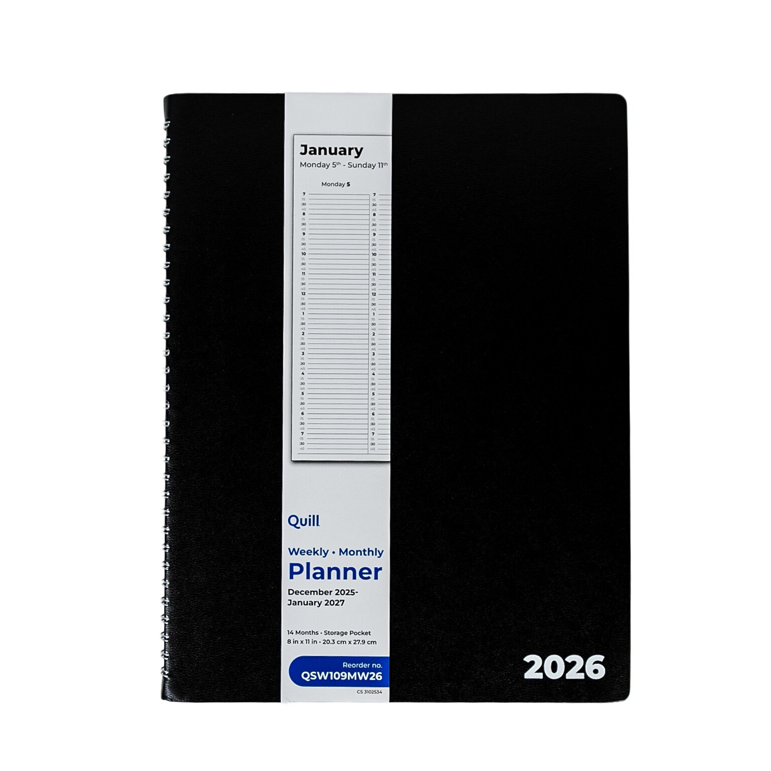 2026 Quill Brand® 8 x 11 14-Month Monthly/Weekly Planner, 8x11, Black (63002-26-QCC)
