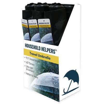 Household Helpers Manual Opening Travel Umbrella Shelf Display, Black, 6/Box, 6 Boxes/Carton (12219)