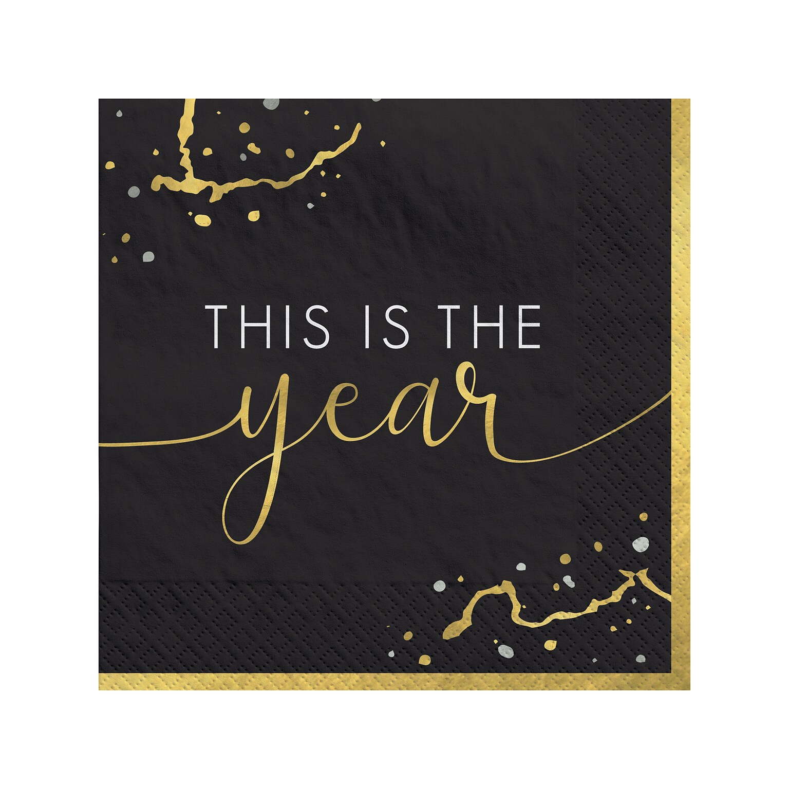 Amscan Hello NYE New Years Luncheon Napkin, Black/Gold, 40/Pack, 2 Packs/Carton (712854)