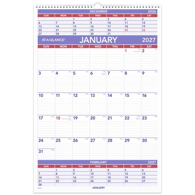 2027 AT-A-GLANCE 15.5 x 22.75 Three-Month Wall Calendar, White/Purple (PM6-28-27)