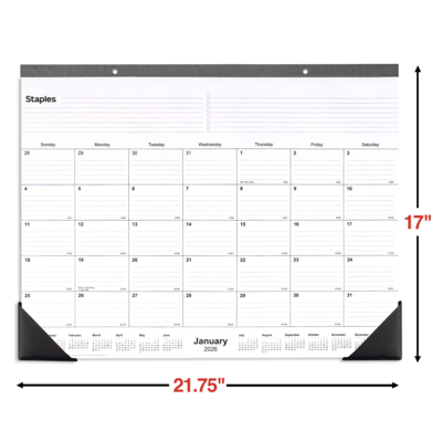 2026 Staples 21.75" x 17" Monthly Desk Pad Calendar, Gray (ST59701-26)