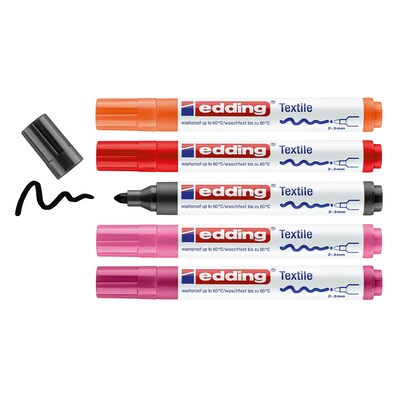 edding 4500 Series Water Based Textile Marker, Fine Bullet Tip, Warm Colors, 5/Pack (EDD445005999)