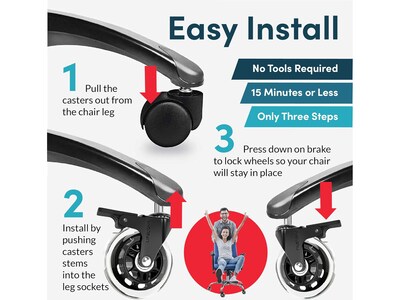 Lifelong Wheels Chair Caster, Clear/Black, 5/Set (B0B8LD3VSW)