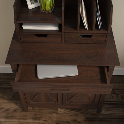 Bush Furniture Key West Secretary Desk with Keyboard Tray and Storage Cabinet, Bing Cherry, (KWS132BC-03)