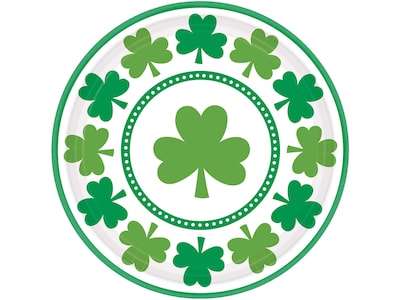 Amscan Lucky Shamrocks St. Patricks Day Round Plate, Green, 8/Set, 9 Sets/Pack (551453)