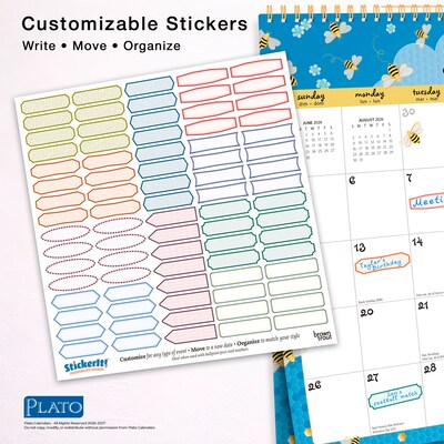 2026-2027 Plato Busy Bees 12" x 12" Academic Monthly Wall Calendar (9798330708215)