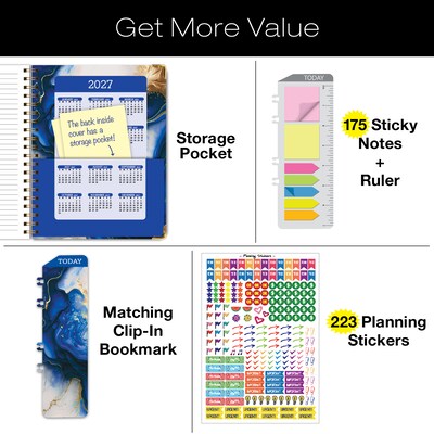 2026-2027 Excello Brands 8.5" x 11" Academic Weekly & Monthly Planner, Paperboard Cover, Dark Blue Marble (FSHN-AY26-8511-23)