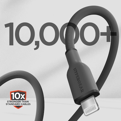 HyperGear Flexi Pro USB-C to Lightning Soft-Touch Silicone Fast Charge and Sync Cable, 10 ft., Gray (16009)