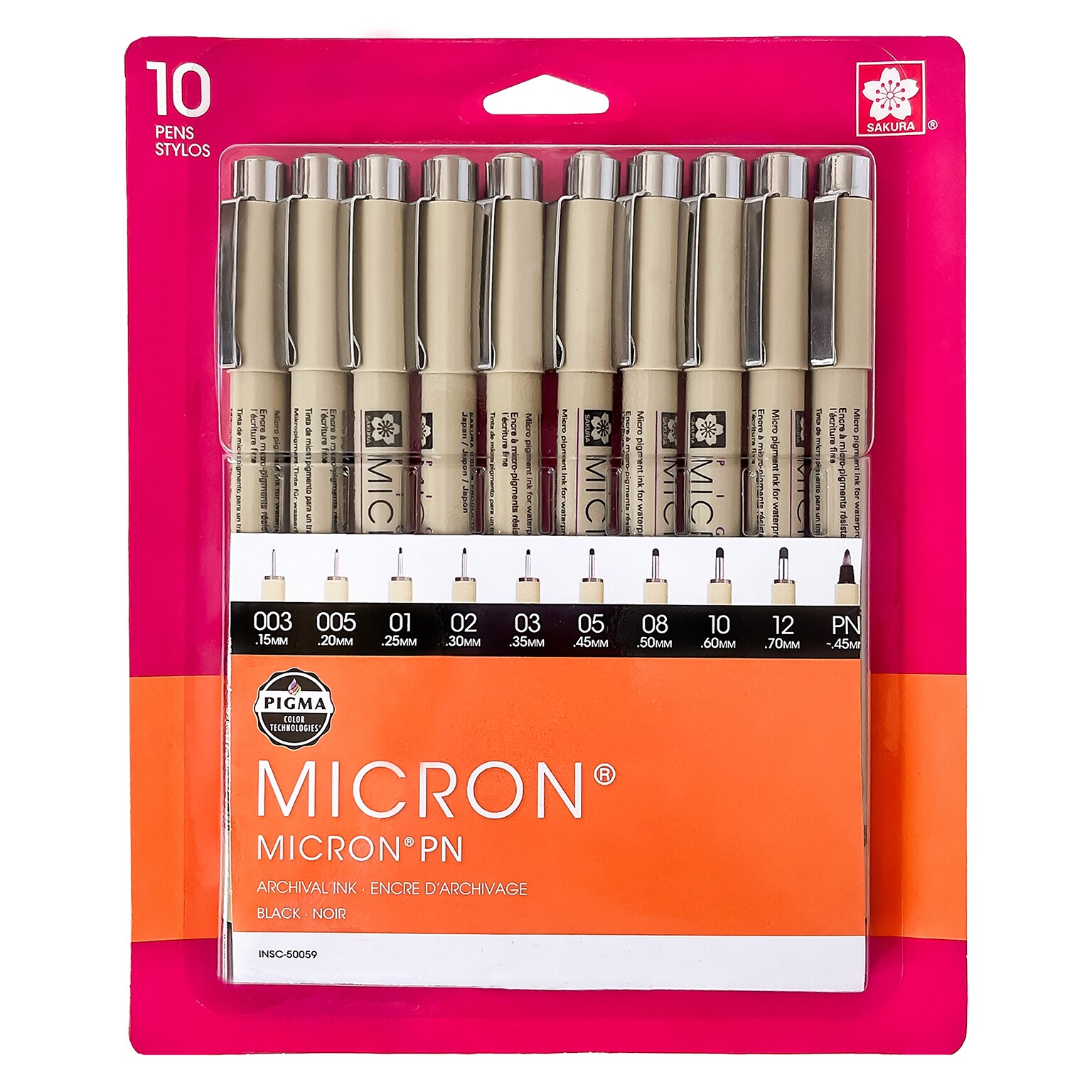 Sakura Pigma Micron Pens, Black, 10/Pack (SAK50059)