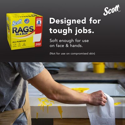 Scott Rags In a Box Cleaning Rags, White, 200 Rags/Box (72560)