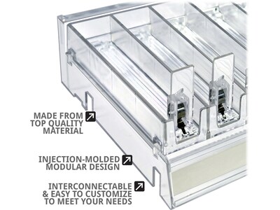 Azar 2.63" x 12" Pegboard 8-Compartment Cosmetic Tray, Clear, 2/Pack (225830-8COMP-CLR-2PK)