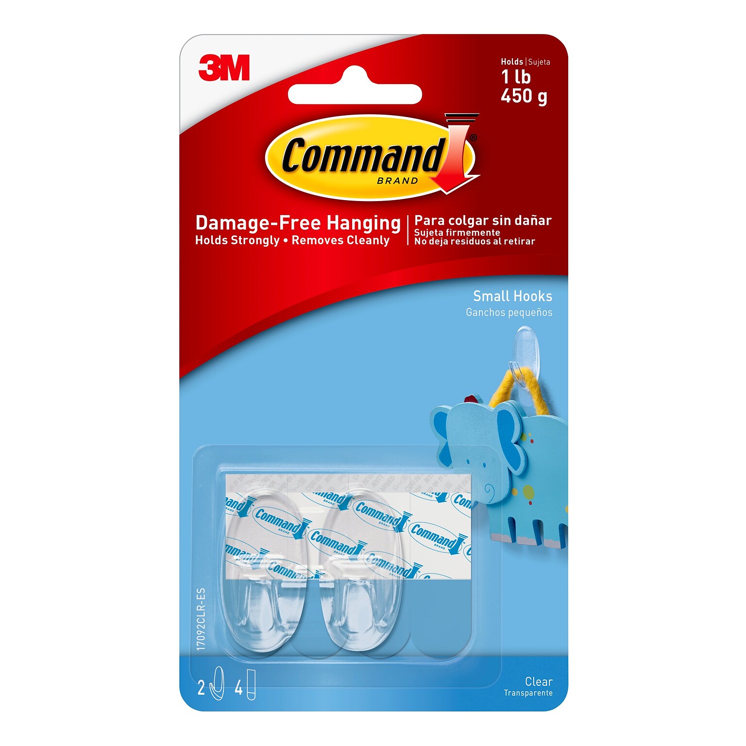 Command Small Hooks, 1 lb., Clear, 2/Pack (17092CLR-ES)