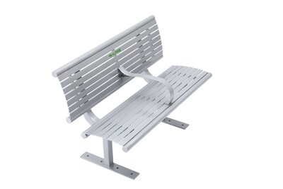 Alpine Industries 4' Galvanized Steel Park Bench with Curved Intermediate Armrest, Silver (ALP4250-4)