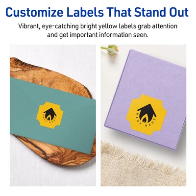 Avery Square Scalloped Laser/Inkjet Multipurpose Labels, 1-5/8" x 1-5/8", Bright Yellow (400/Pack)