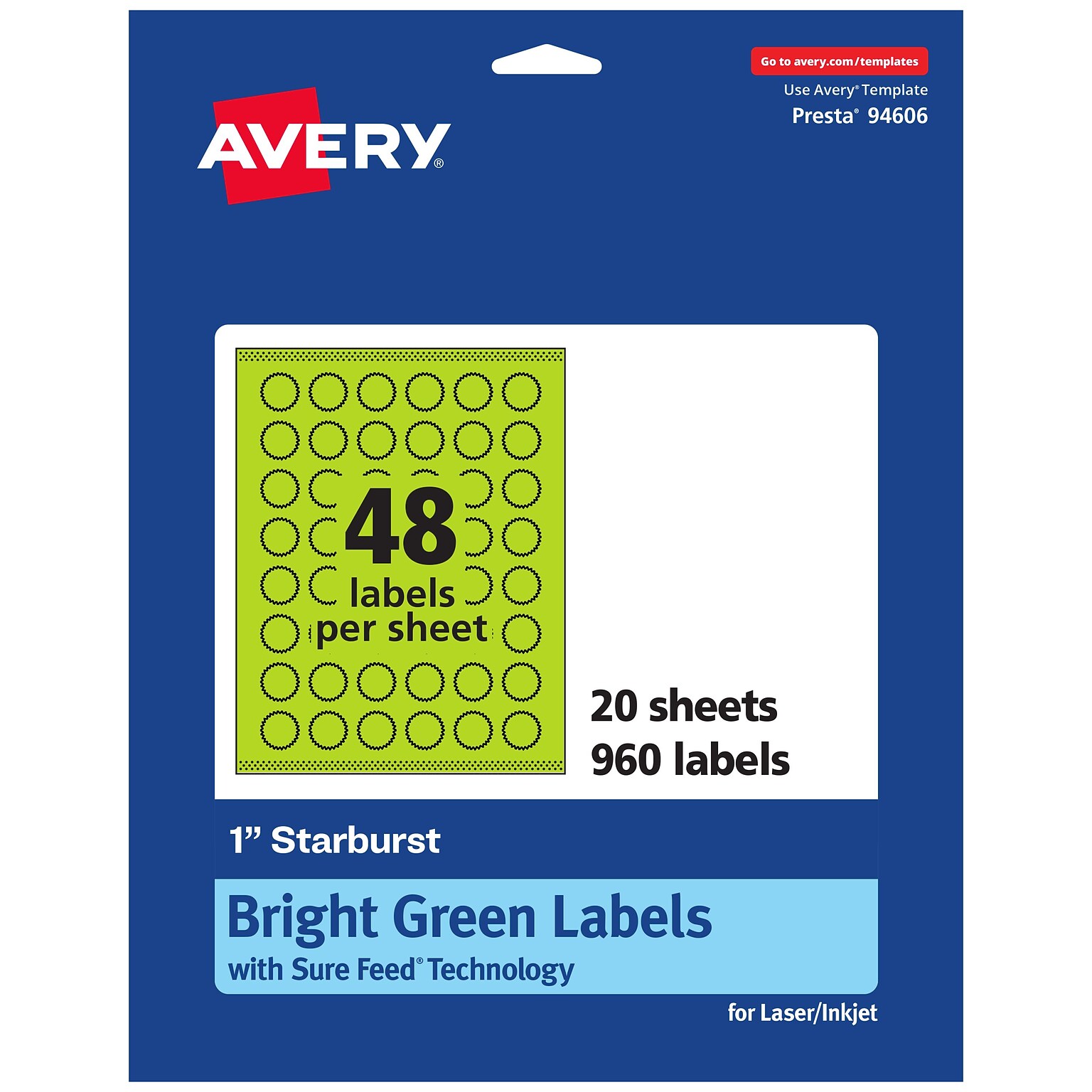 Avery Burst Multipurpose Labels, 1, Bright Green, 960/Pack (94606)