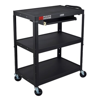 Luxor LEADER XL 3-Shelf Adjustable Media Utility Cart with Pullout Keyboard Shelf, Black (AVJ42XLKB)
