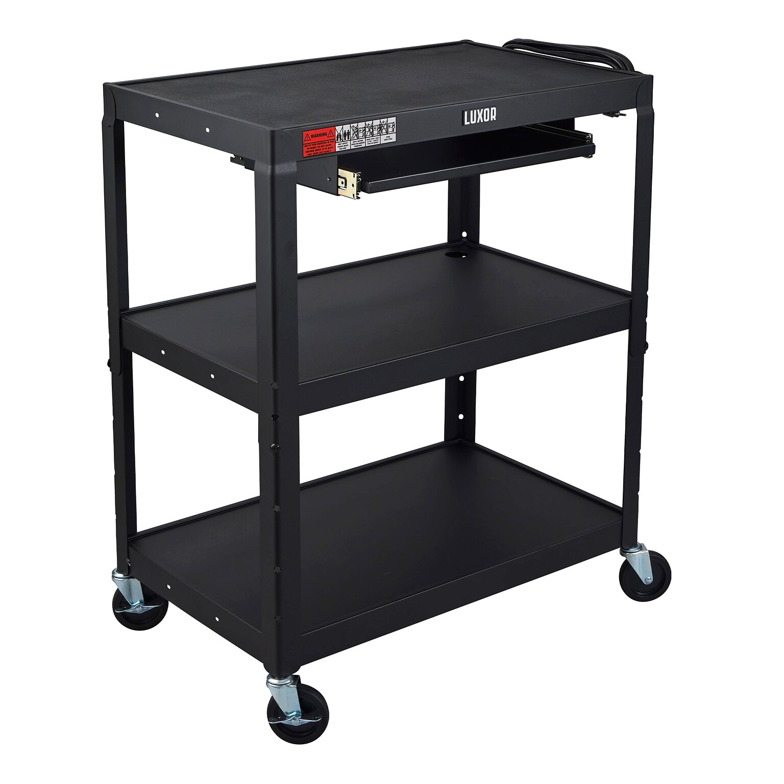 Luxor LEADER XL 3-Shelf Adjustable Media Utility Cart with Pullout Keyboard Shelf, Black (AVJ42XLKB)