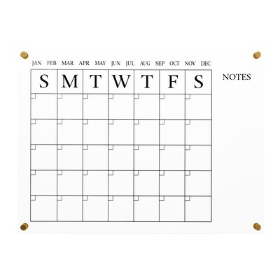 Martha Stewart Grayson Acrylic Black Print Dry Erase Wall Calendar with Notes, 24" x 18" (BRAC4560BKCLRBK)