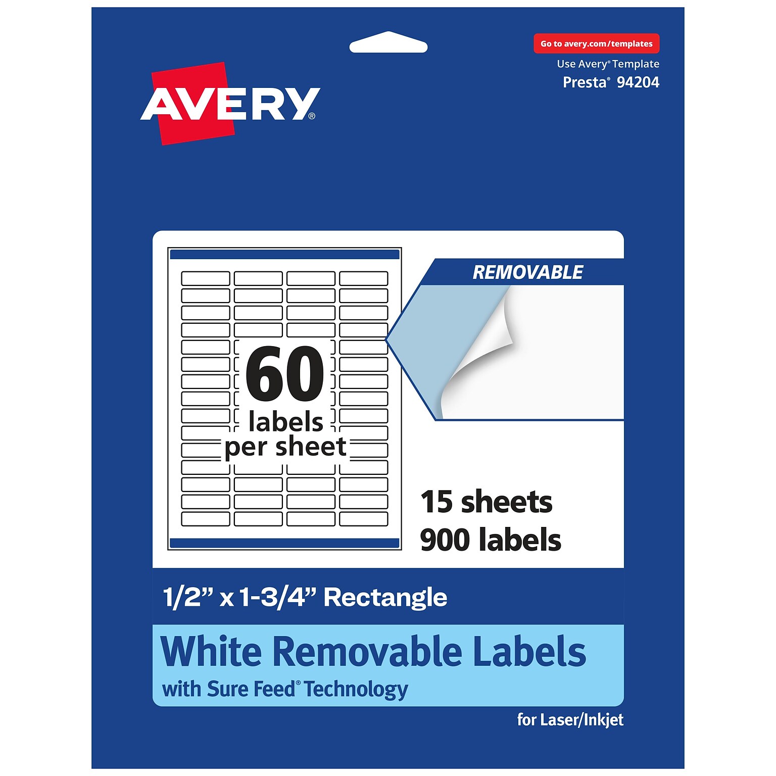 Avery Laser/Inkjet Multipurpose Rectangle Labels, 0.5 x 1.75, White, 900 Labels/Pack (94204)