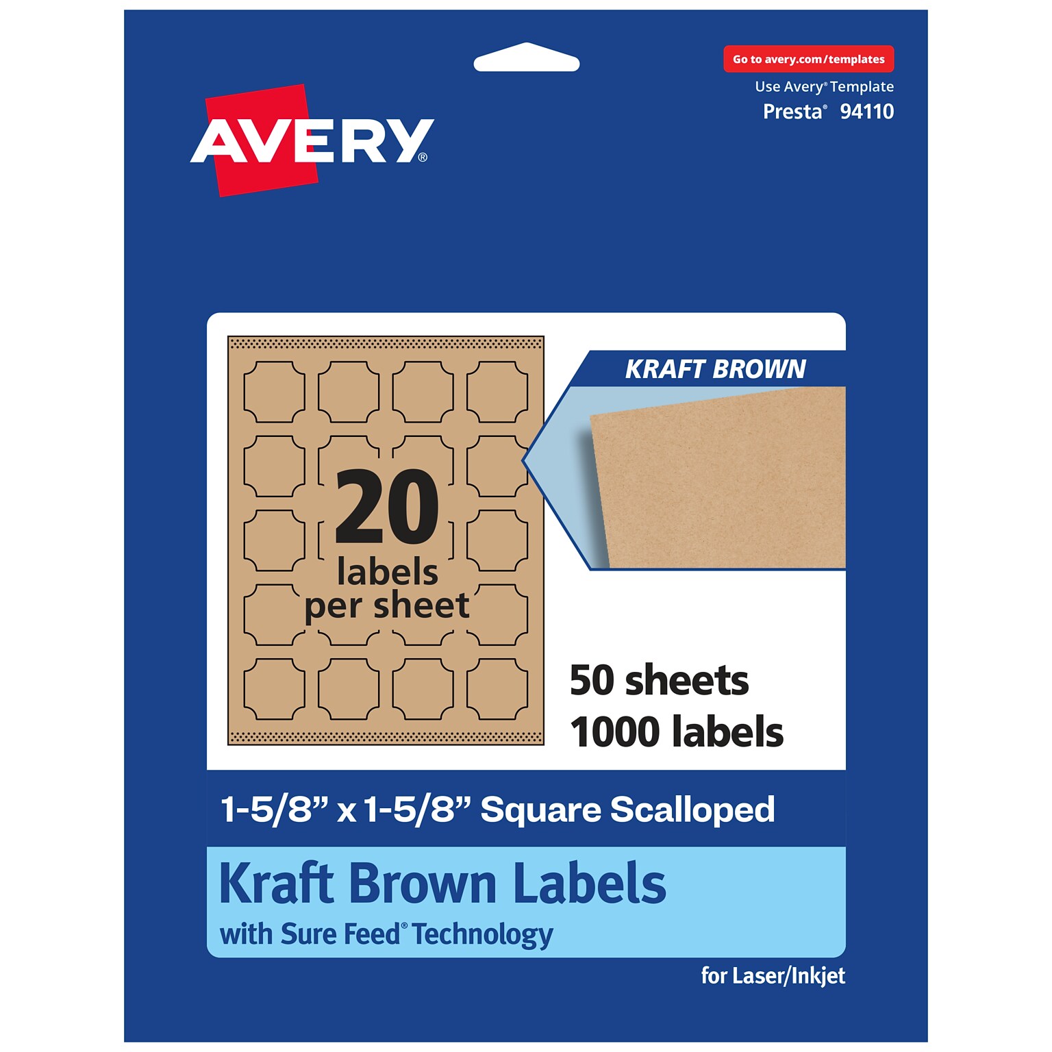 Avery Laser/Inkjet Decorative Edge Multipurpose Labels, 1-5/8 x 1-5/8, Kraft Brown, 1000 Labels/Box ( 94110)
