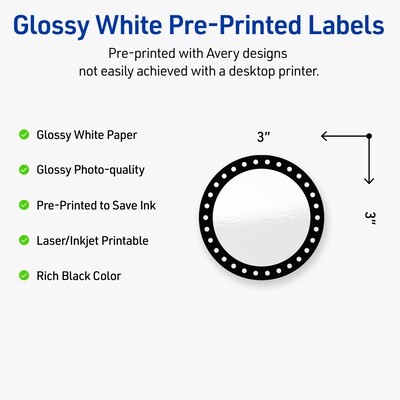Avery Laser/Inkjet Circle Multipurpose Labels, 3 Dia., White, 60/Pack (S00-DKP)