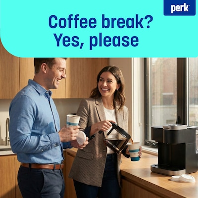 Perk™ Paper Hot Cup, 12 oz., White/Blue, 500/Carton (PK54367CT)