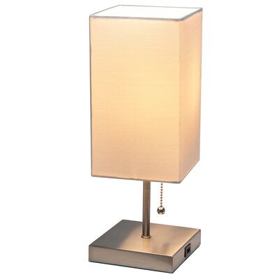 Simple Designs Petite Stick Lamp with USB Charging Port and Fabric Shade, White (LT1087-WHT)