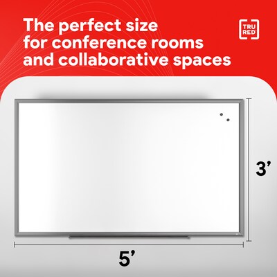 TRU RED™ Magnetic Porcelain Dry Erase Board, Gunmetal Frame, 5' x 3' (TR61186)