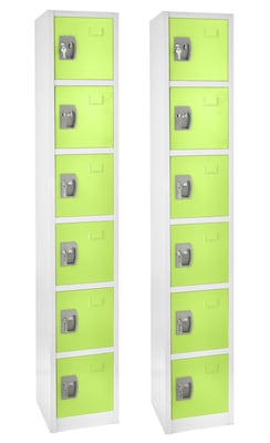 AdirOffice 72 6-Tier Key Lock Green Steel Storage Locker, 2/Pack (629-206-GRN-2PK)